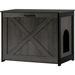 Dwanton Cat Litter Box Furniture Hidden, Cat Litter Box Enclosure, Reversible Entrance Can Be on Left or Right Side, Indoor Cabinet, Wooden Washroom, End Table, Nightstand, Dark Gray, 27.6" L