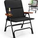 Padded Oversized Folding Camping Chair for Adults, Removable Cotton Pad Lawn Chair with Wooden Hard Armrests and Cup Holders, Portable Collapsible Quad Chair for Outside, Support up to 400lbs, Black