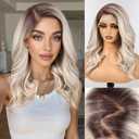 HAIRCUBE 13x6 HD Synthetic Lace Front Wig, 16 Inch Ombre Ash Blonde Curly Wig Glueless Wig with Natural Density Hairline & Adjustable Cap
