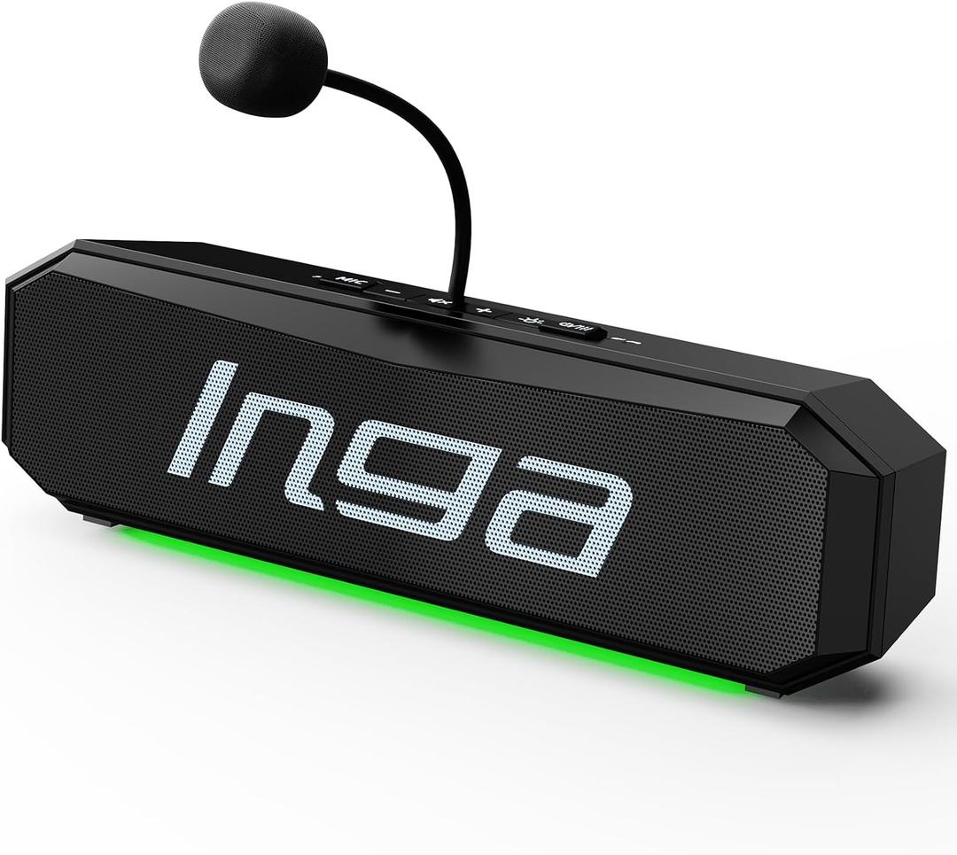 INGA Computer Speakers with Detachable Mic, Plug-and-Play USB Soundbar with Dynamic Lighting, Game/Music Modes, Compatible with PC, Laptop, PS5, Mac