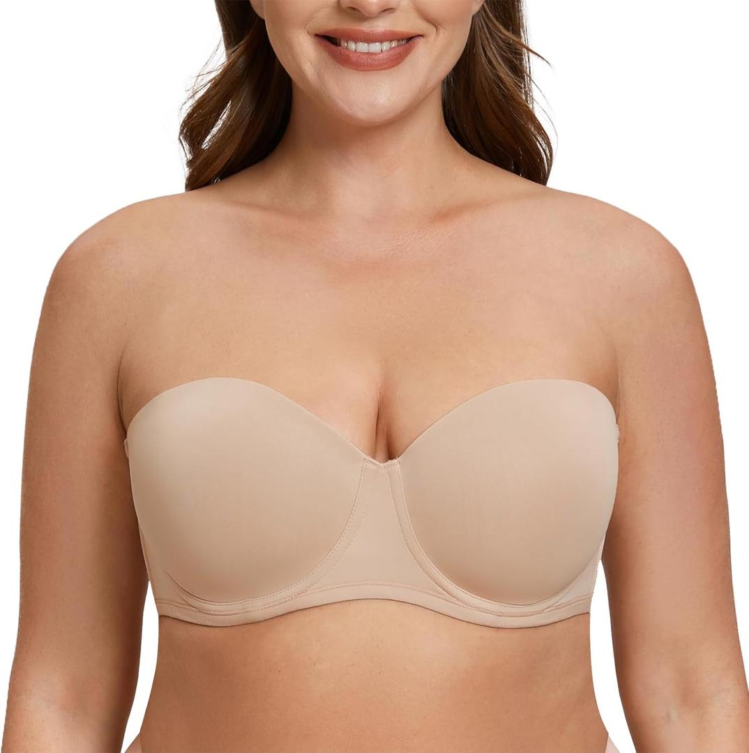 MELENECA Women's Strapless Bra for Large Bust Back Smoothing Plus Size with Underwire (38F, Beige)