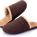 Zigzagger Mens Fuzzy Scuff House Slippers Indoor Memory Foam Winter Warm House Shoes (Beige, S)