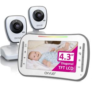 AXVUE HD Video Baby Monitor, 720P HD Image Quality, 5.0" IPS Screen Monitor & 2 Camera, Range up to 1000ft, 24 Hour Battery Life, 2-Way Talk, Split Screen, Night Vision, Temperature Monitor, No WiFi.