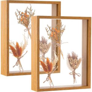 2 Pack 8 x 10in Wooden Dried Flower Frame Acrylic Floating Shadow Box Frames 3D Picture Frames for Dried Flower Plant Specimen DIY Artwork Display Frame for Tabletop Decor