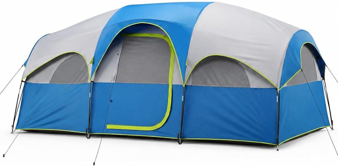 Simple Deluxe 8 Person Cabin Tents for Camping, Outdoor Tent 5-Minute Quick Setup with Mesh Doors, Windows, Waterproof & Sturdy Poles, Ideal for Family Camping, Hiking Outdoor Use, Blue, 8 Person