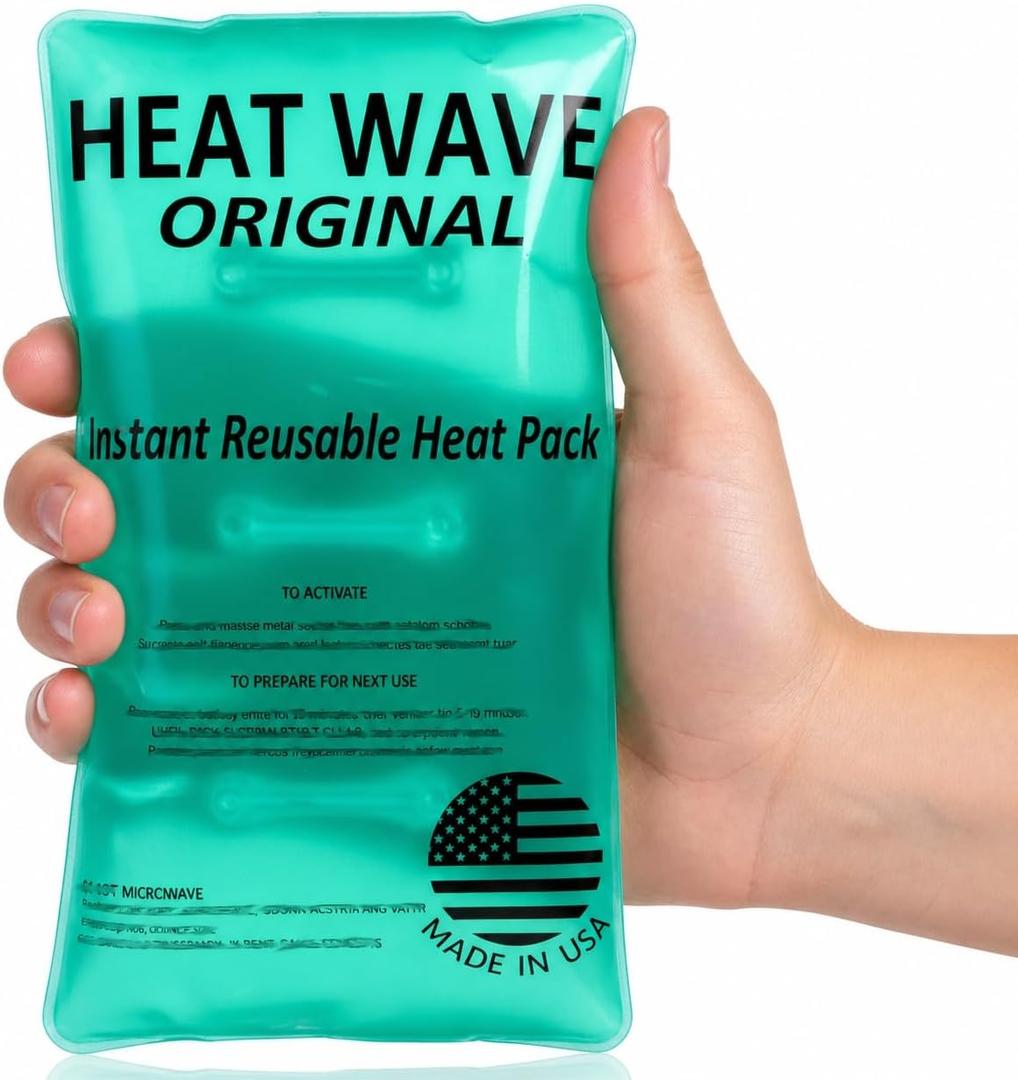 HEAT WAVE Instant Heat Packs Medium (59)- Medical Grade Reusable Green 1-Pack Fast and HOT - Made in USA for Muscle Aches, Back, Arm, Shoulder, Pain Relief, Warmth on the Go; Heating Pad Click Heat