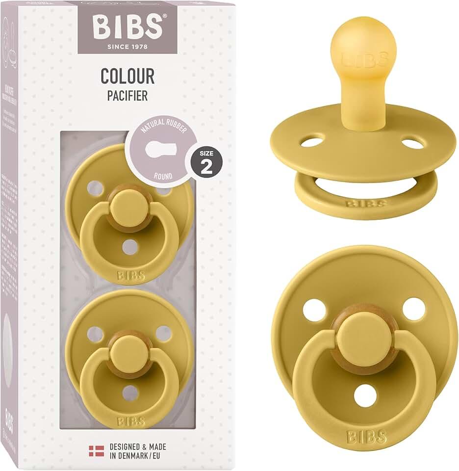 Bibs Pacifiers Color Collection, Set of 2 BPA-Free Latex Pacifiers Made in Europe, Round Nipple Baby Pacifier.