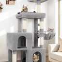 Globlazer Cat Tree Tower with 2 Cat Condos for Multiple Indoor Cats, 52in Multi-Level Plush Cat Condo Tower with 5 Sisal Scratching Posts, 2 Padded Perches, Big Basket, Widened Base, S52, Light Grey