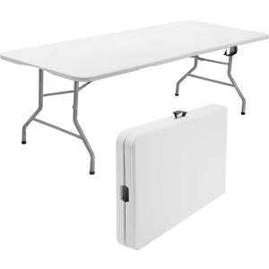 SKOK 330lbs Folding Table 6ft, Plastic Picnic Table Portable with Handle, 6 Foot Folding Table Long with Thicker Tabletop, White Tailgating Utility Commercial Craft Foldable Table for Party & Events