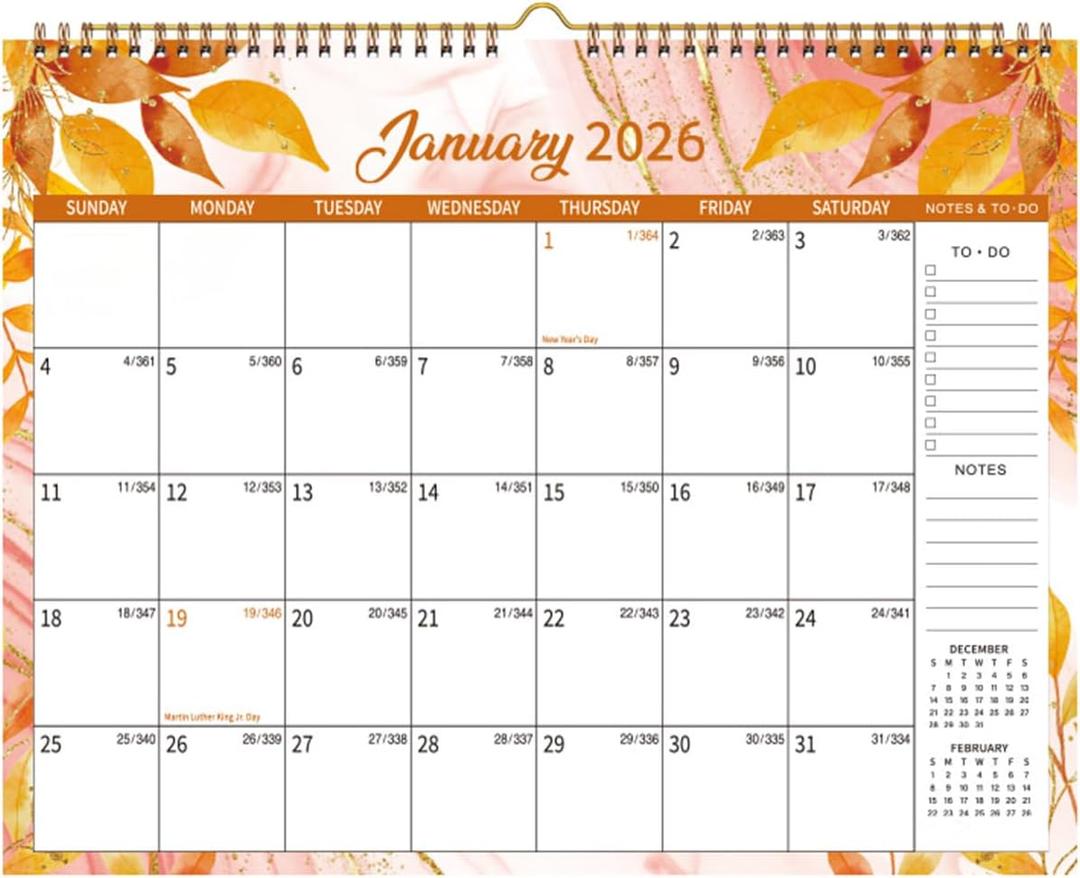 2 x 2026 Flower Desk Calendar,Monthly Desktop Large Calendar,Large 15" x 11" Desktop/Wall Monthly Calendar,Flower Calendar 2026 for Home,School or Office (Orange Leaf Quicksand Hanging)