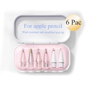 Stylus Pen Fine Point Metal Nib Case Set for Apple Pencil Abrasion Resistant and Precision Control for Apple Pencil 1st Gen 2nd Gen Apple Pencil USB-C/Apple Pencil Pro (6 Pack)