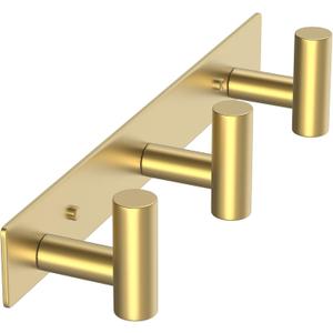 VAEHOLD Hat and Coat Wall Mount Rack - Hooks for Robes, Bags, Keys, and Towels - Bathroom Towel Hanger Organizer (Gold, T Shape 3 Hooks 1 Pack)