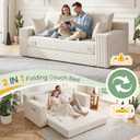 Boneless Couch for Living Room, 3 Seater Convertible Sofa Bed in A Box, Folding Pull Out Couch with Comfy Corduroy, Loveseat Sleeper Floor Sofa with 5 Pillows, No Assembly Required, Beige, 70''-3 Seat