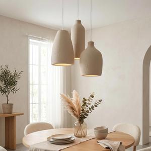 JAYMP Wabi Sabi Pendant Light for Dining Room Kitchen Island Light Hallway Restaurant Hanging Lamp E26 Base Japanese Style Wine Bottle Shape Fixture, 1 Pack (Light Brown,C Shape, D26H46cm)