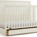Graco Sasha 5-in-1 Convertible Crib with Drawer (Frosted Oat)  GREENGUARD Gold Certified Wood Crib, Converts to Toddler Bed, Daybed, Full-Size Bed, Stylish Classic Design