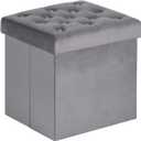 B FSOBEIIALEO Storage Ottoman Cube, Velvet Tufted Folding Ottomans with Lid, Footstool Rest Padded Seat for Bedroom (Grey, Medium)