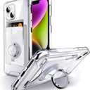 Shields Up Designed for iPhone 14 Case, Minimalist Wallet Case with Card Holder (3 Cards) and Ring Kickstand/Stand, [Drop Protection] Slim Protective Cover for iPhone 14 (6.1 inch) - Clear