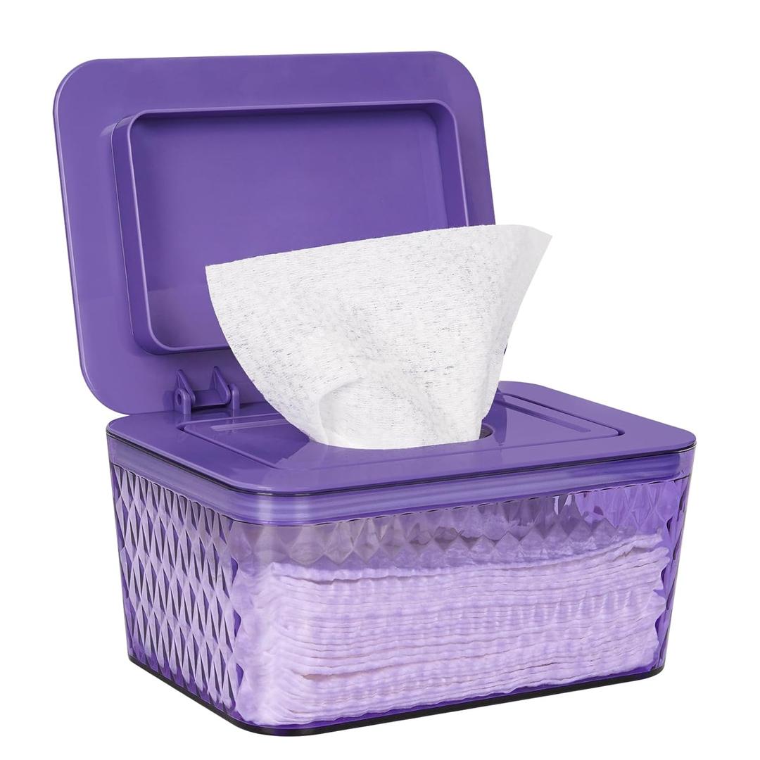 Wipes Dispenser, One-Handed Operation Wipe Holder for Baby & Adult, Seal-Designed Wipes Container for Bathroom Keep Diaper Wipes Fresh (Purple)