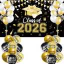 Black and Gold Class of 2026 Banner, Large Congrats Class of 2026 Banner Backdrop, Graduation Party Decorations for Indoor, Outdoor, Congrats Grad Gathering Photo Background