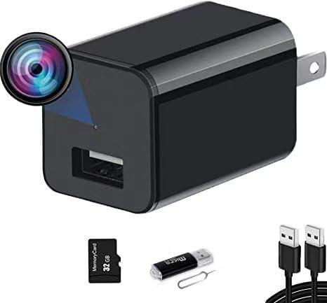 Hidden Camera Charger, Mini Full HD 1080P Spy Camera Charger, Nanny Cam with 32GB Micro SD Card, Indoor Security Camera Baby Monitor Surveillance