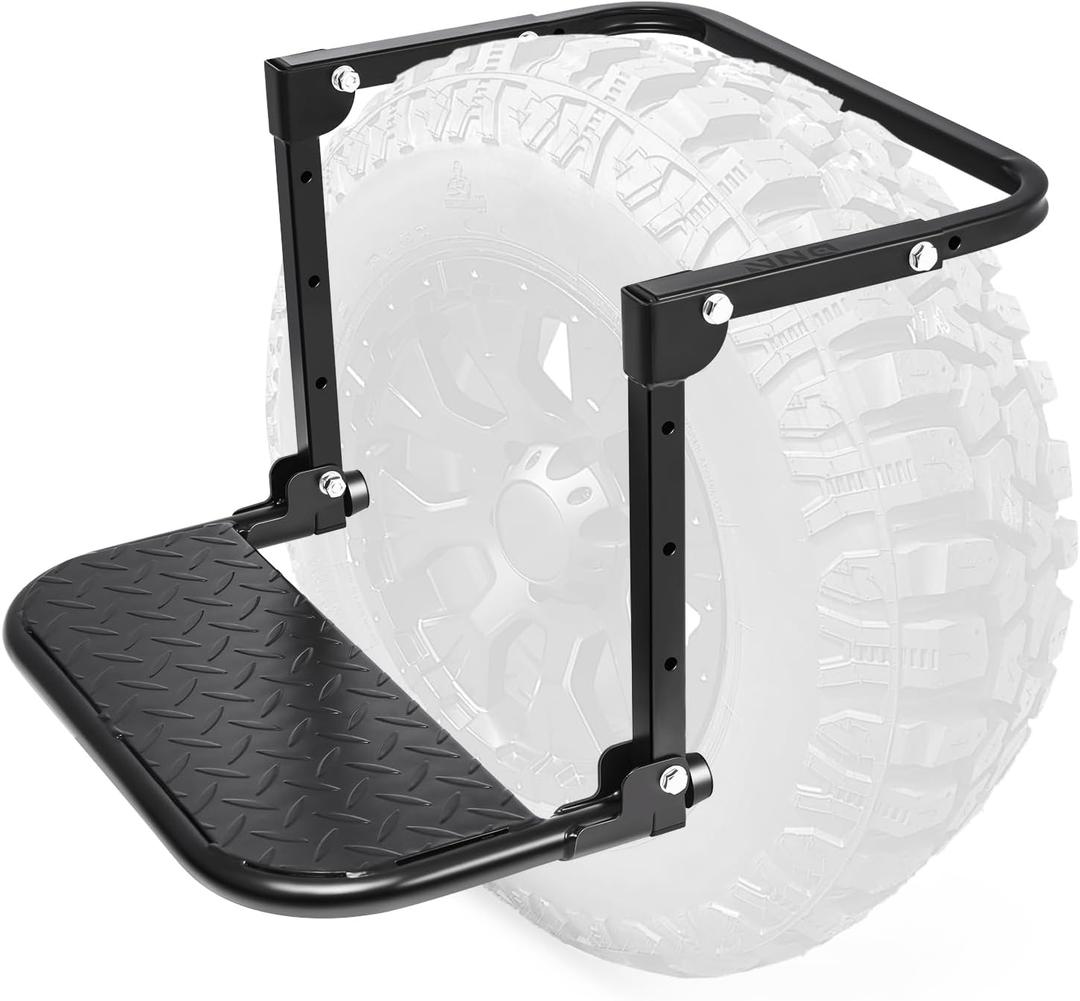 Auto Dynasty Folding Tire Step for Pickup Truck, SUV and RV, Adjustable Portable Mounted Wheel Step Fit Most Tire from 9" to 13", Rated up to 330 Lbs, Non-Slip Texture Surface