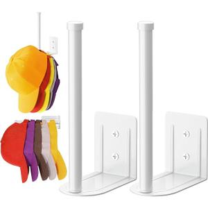 2 Pack Stainless Steel Hat Organizer for Baseball Caps, Baseball Cap Organizer, Strong Adhesive/Wall Drilled Hat Rack for Wall/Hat Hooks, Hat Hanger for Door,Bedroom,Closet(White)