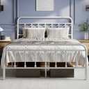 Novilla Metal Bed Frame Queen Size - Modern Minimalist Victorian Style with Headboard/Footboard, Heavy-Duty Steel Slats/Underbed Storage/No Box Spring Needed/Easy Assembly/Noise Free/White