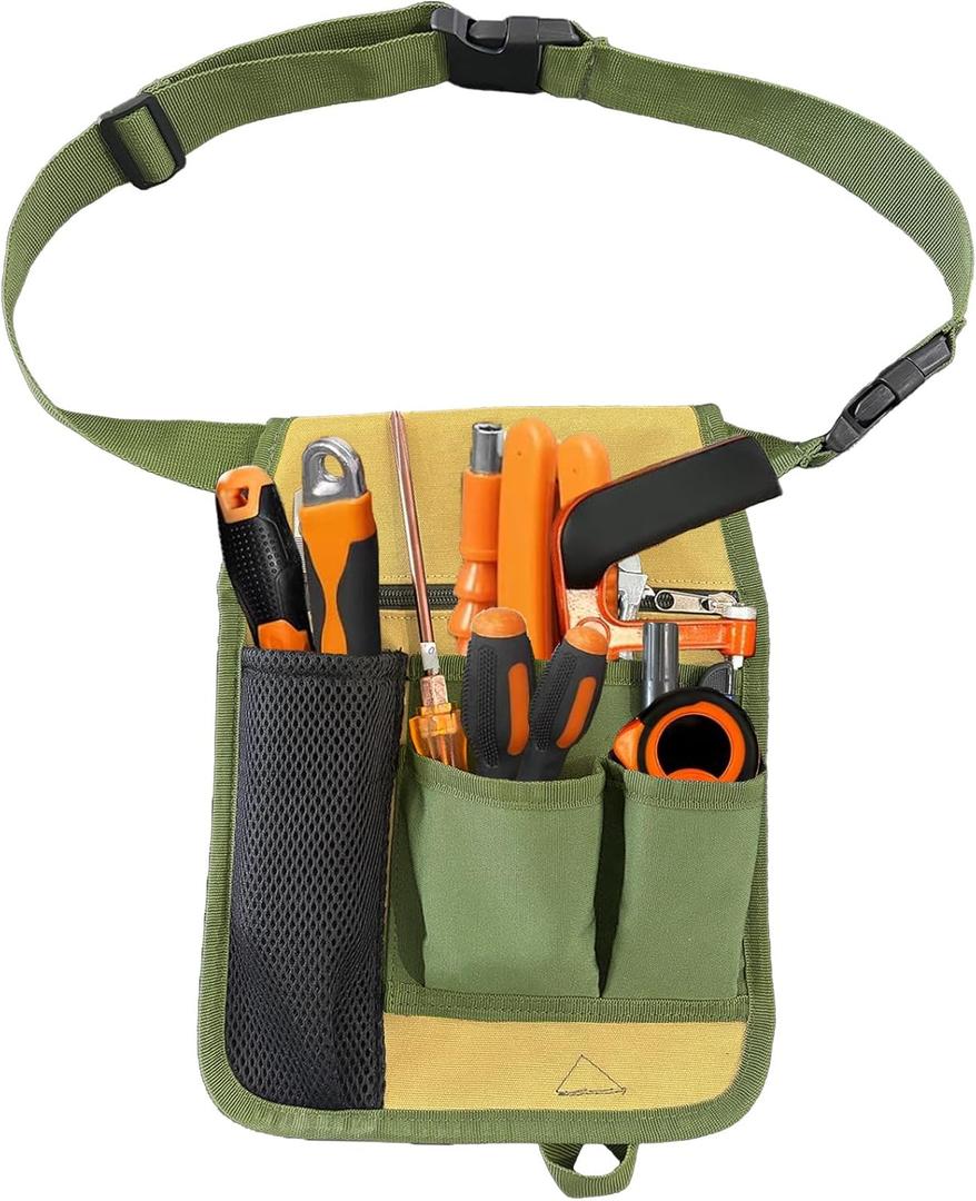 Heavy-Duty Tool Belt Pouch with Belt Clip - Adjustable Work Apron for Electricians, Carpenters, Technicians, Construction & Gardening - Durable Utility Organizer for Men & Women, Compact & Lightweight