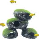 PINVNBY Stone Aquarium Hideaway Decoration Resin Cichlids Rock Decor with Artificial Moss Betta Cave Hideout Shelter Tunnel Fish Tank Ornament for Shrimp,Short Bream and Crayfish(L)