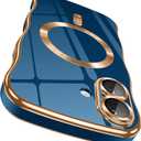 GVIEWIN for iPhone 17 Case [Compatible with MagSafe][Upgraded Full Camera Protection][Cute Wave Frame] Glossy Slim Shockproof Protective Magnetic Phone Case for iPhone 17 6.3'', Blue