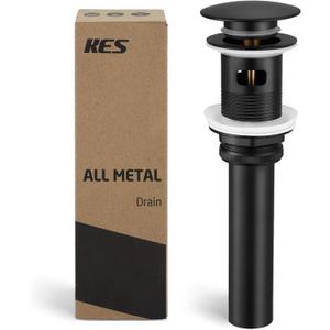 KES Bathroom Sink Drain with Overflow Vessel Sink Stopper Pop Up Drain Assembly Matt Black for 1.6"-1.9" Sink Hole, All Metal Rustproof Brass and 304 Stainless Steel, S2008A-BK