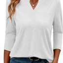 TICTICMIMI Women's V Neck 3/4 Sleeve Tops Button Down Casual T Shirts Basic Loose Fit Tunic Blouse (XXL)
