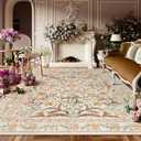 Lahome Washable Floral Area Rugs 8x10, Boho Living Room Large Rugs Non-Slip for Bedroom, Soft Rubber Backed Burnt Orange Carpet for Dining Playroom, Ochre Fall