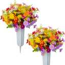XONOR Artificial Cemetery Flowers Memorial Silk Daisy with Vase for Grave Headstone Decoration, Assorted Colors Daisy for Spring Summer Decoration