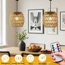 Battery Operated Chandelier, Rattan Gazebo Waterproof Hanging Pendant Light with Bulb for Patio Porch Garden Barn Room Pergola Decor, 7.5"8.6"