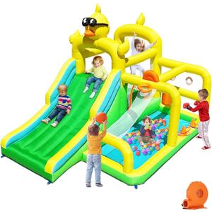 Duck Bounce House with Extra Wide Slide, Climb Wall & 2in1 Pool
Jumping House for Toddlers with Wide Climbing Wall, Basketball Hoop, Ring Toss, and Punching Bag for Indoor/Outdoor Play