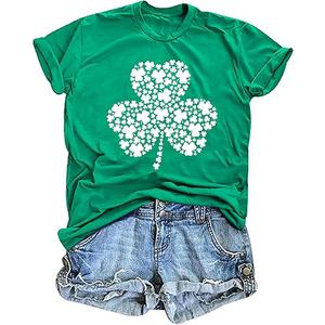 Hohololo St. Patrick's Day T-Shirt Lucky Irish Shamrock Shirt for Women Funny St. Patrick's Day Short-Sleeved Shirt, M