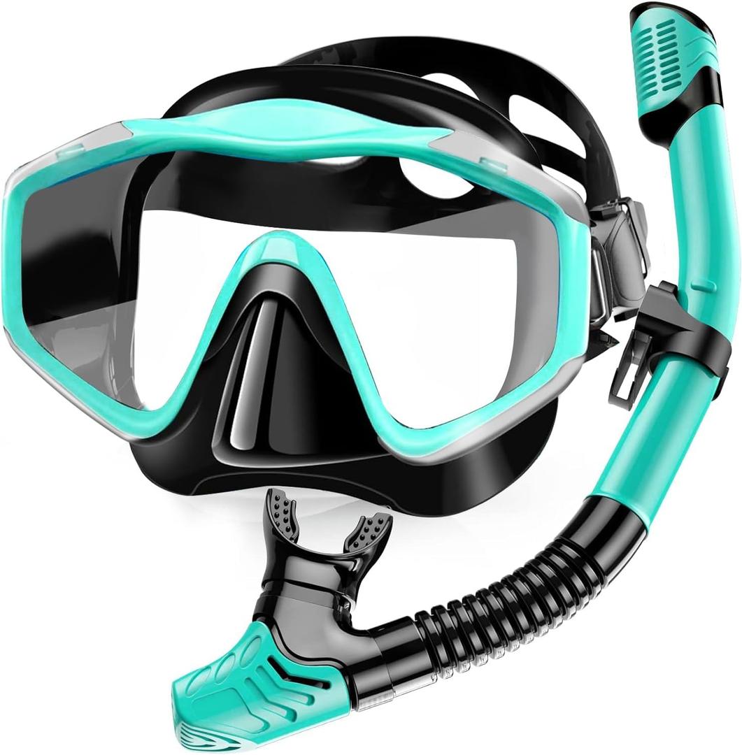 Snorkel Mask Adult,Dry Snorkel Set,Snorkeling Gear for Adults,Panoramic Wide View Swim Mask,Snorkel for Lap Swimming Snorkeling Diving Swimming Travel (Green)