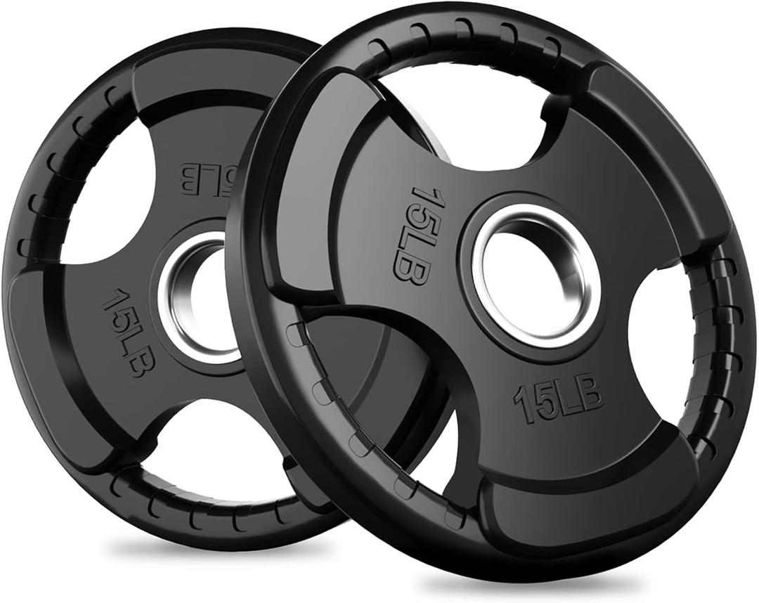 RitFit Olympic Rubber Grip Plates for Barbell, 2-Inch Weight Plates for Weightlifting and Strength Training in Home & Gym, Single, Pair and Sets(15 LB)