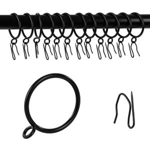 Curtain Drapery Hanging 1inch-Internal Diameter - Curtain Rings with Hooks Eyelet for Window Door Curtain Black Zocang