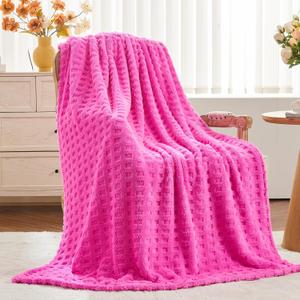 NEWCOSPLAY Super Soft Throw Blanket Pink Premium Silky Flannel Fleece 3D Waffle Checkered Lightweight Bed Blanket All Season Use (Hot Pink, Throw (50"x70")) NEWCOSPLAY Super Soft Throw Blanket Pink Premium Silky Flannel Fleece 3D Waffle Checkered Lightweight Bed Blanket All Season Use (Hot Pink, Throw (50"x70"))
