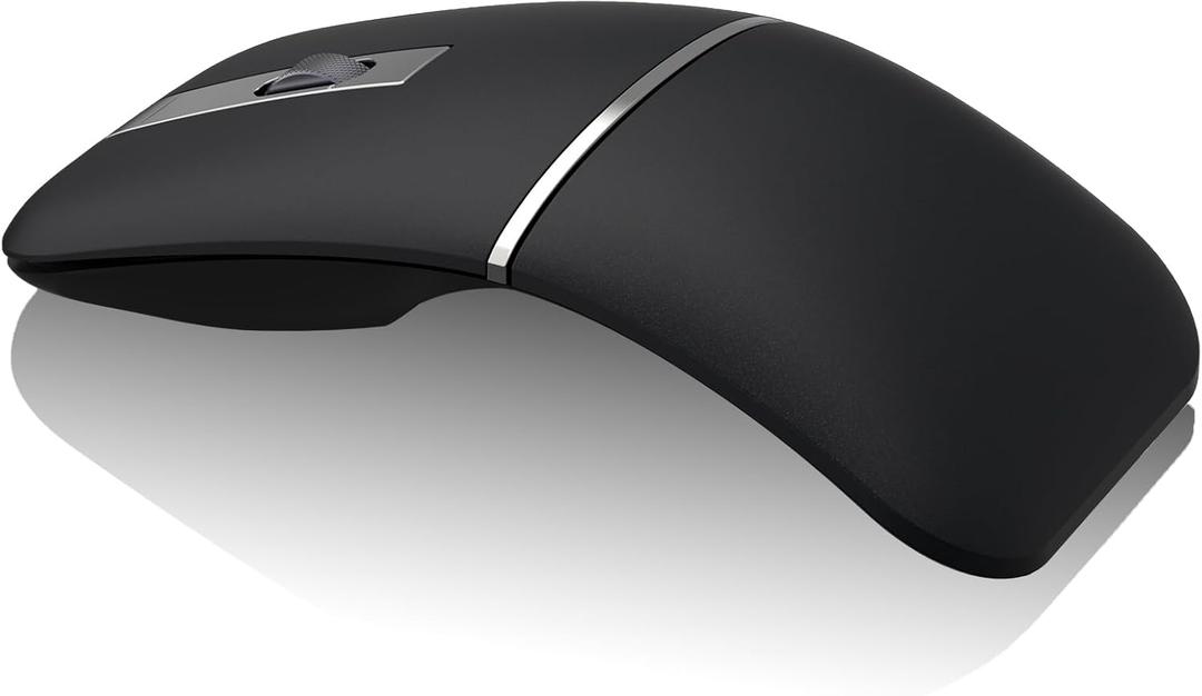 Bluetooth Travel Mouse Arc Wireless Mouse, Slim Silent Portable Curved Rechargeable Dual Mode Mouse(BT+2.4G), Metal Roller, Thin USB Optical Computer Mice for Laptop PC Mac iPad Tablet - Black