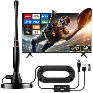 TV Antenna Indoor, Antenna for Smart TV for Long Range Reception and All Smart TVS & Old TVs, HD Digital Antenna with Amplifier Signal Booster for Local Channels, Supports 4K 1080p (Vertical circular shape, Black red)