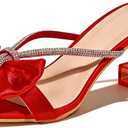 Women's Bow Rhinestone Strappy Heeled Sandals 2.36 Inch Pointed Open Toe Slip-On Transparent Heels Shining High Heel Mule Sandals for Wedding Brides Party Prom size 40