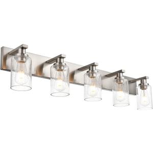 Bathroom Lights Fixtures Over Mirror, Brushed Nickel Vanity Lighting with 5 Seeded Glass Lampshades for Kitchen Living Room