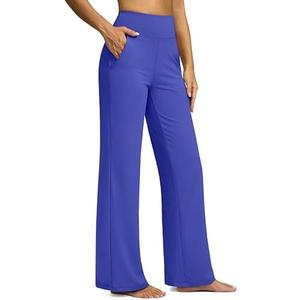 G Gradual Yoga Pants Women Wide Leg Dress Pants with Pockets High Waist Stretch Petite/ Regular/ Tall Casual Sweatpants Women (Waves Blue, 33-L)