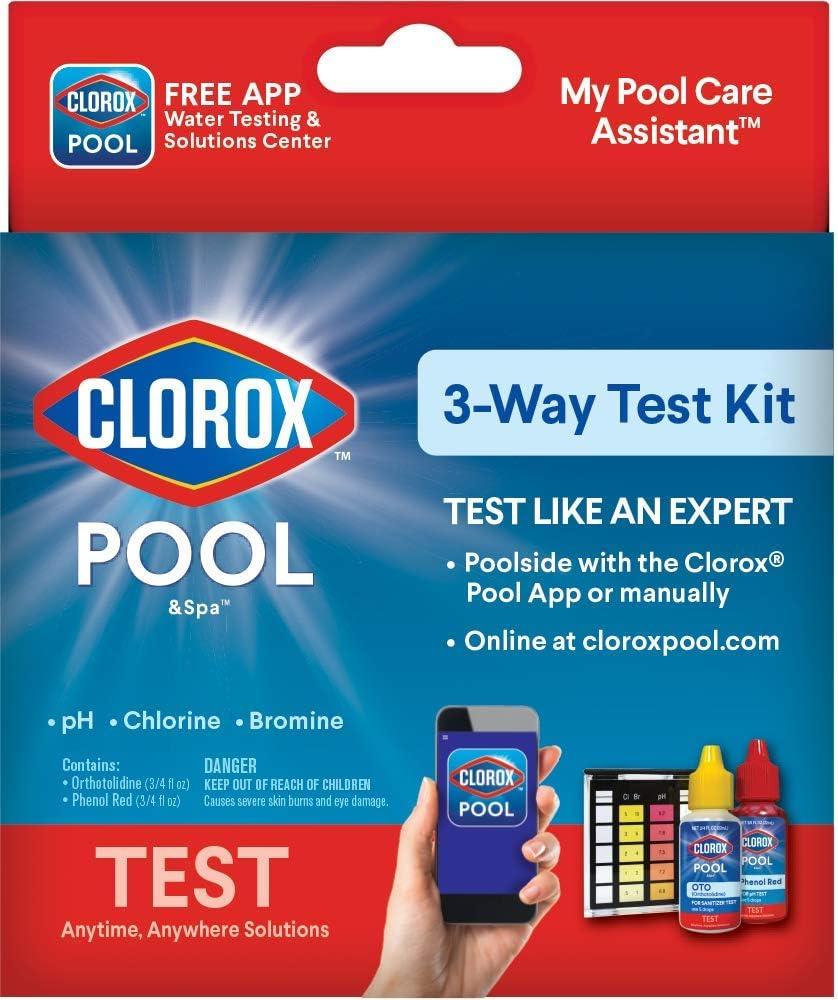 Clorox Pool&Spa Swimming Pool 3-Way Water Test Kit, Accurately Measures Bromine, Chlorine and pH Levels (Pack of 1) (Blue)