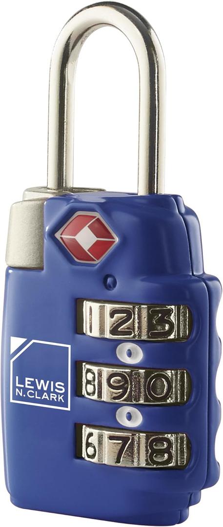 Lewis N. Clark Travel Sentry TSA-Approved Luggage Lock, Large 3 Dial Combination with Easy Read Dials - Blue