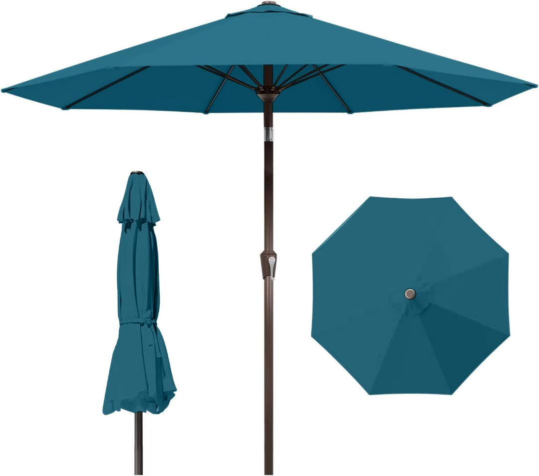 9ft Patio Umbrella with Push Button Tilt and Crank,Outdoor Market Table Umbrella UV Protection 8 Sturdy Ribs for Backyard,Garden,Pool,Deck(Lake Blue)