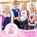 Demonwer 170 Pcs Pink Bow Party Favor 24 Bow Keychain 24 Pink Hair Tie 24 Snap Bracelet 50 Stickers and 24 Greeting Cards Cute Exchange Gift 24 Organza Bags for Valentine's Party Favor Supplies